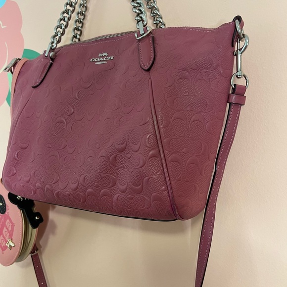 Coach fushia embossed satchel - Picture 3 of 8